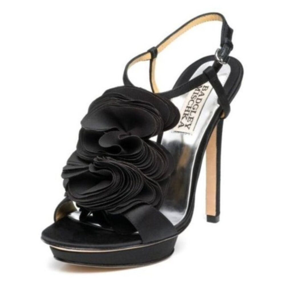 Badgley Mischka Randee Ruffle Flower strappy heels